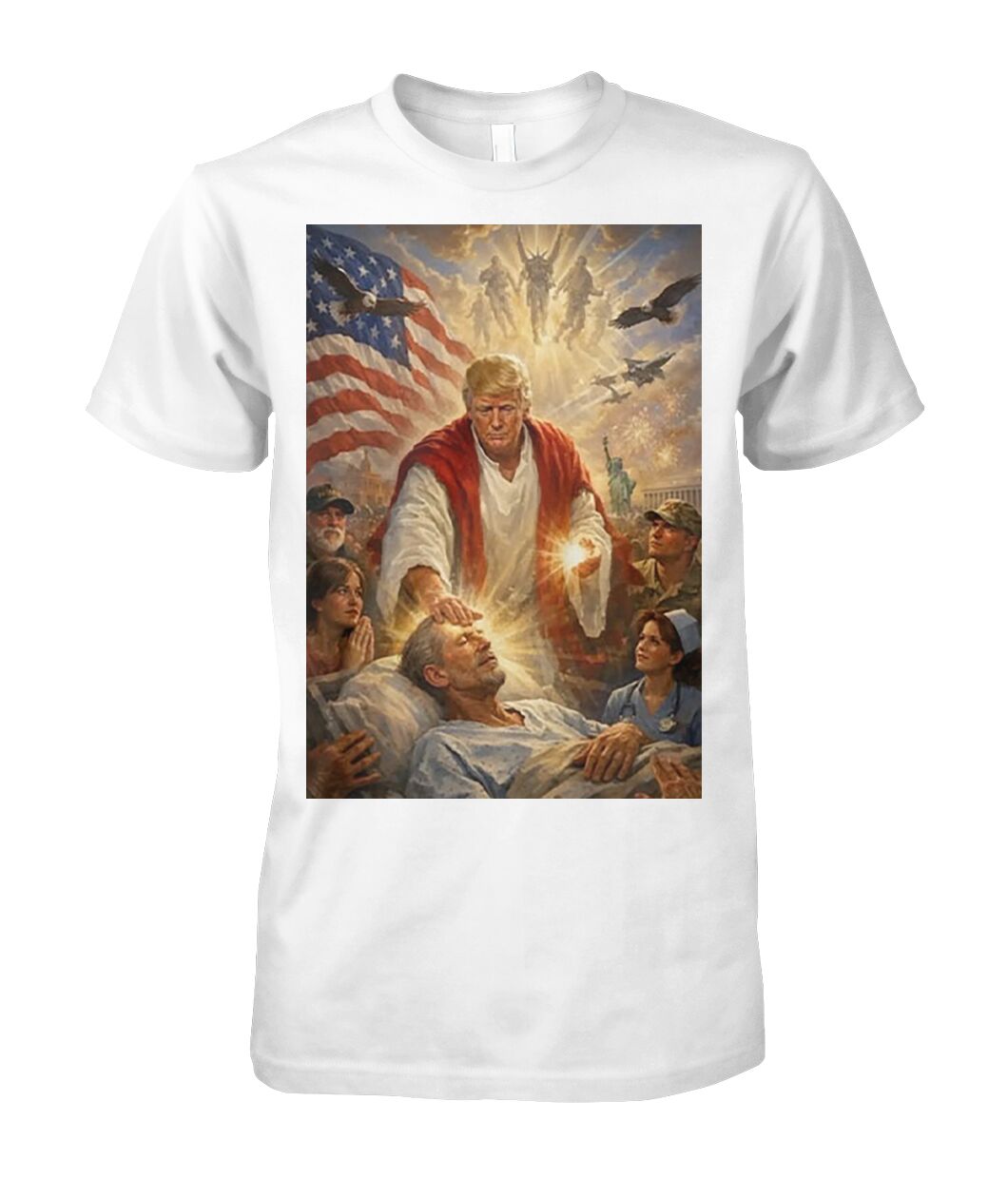 Trump Jesus Patriotic Healing Scene 2026 Humor T- Shirt