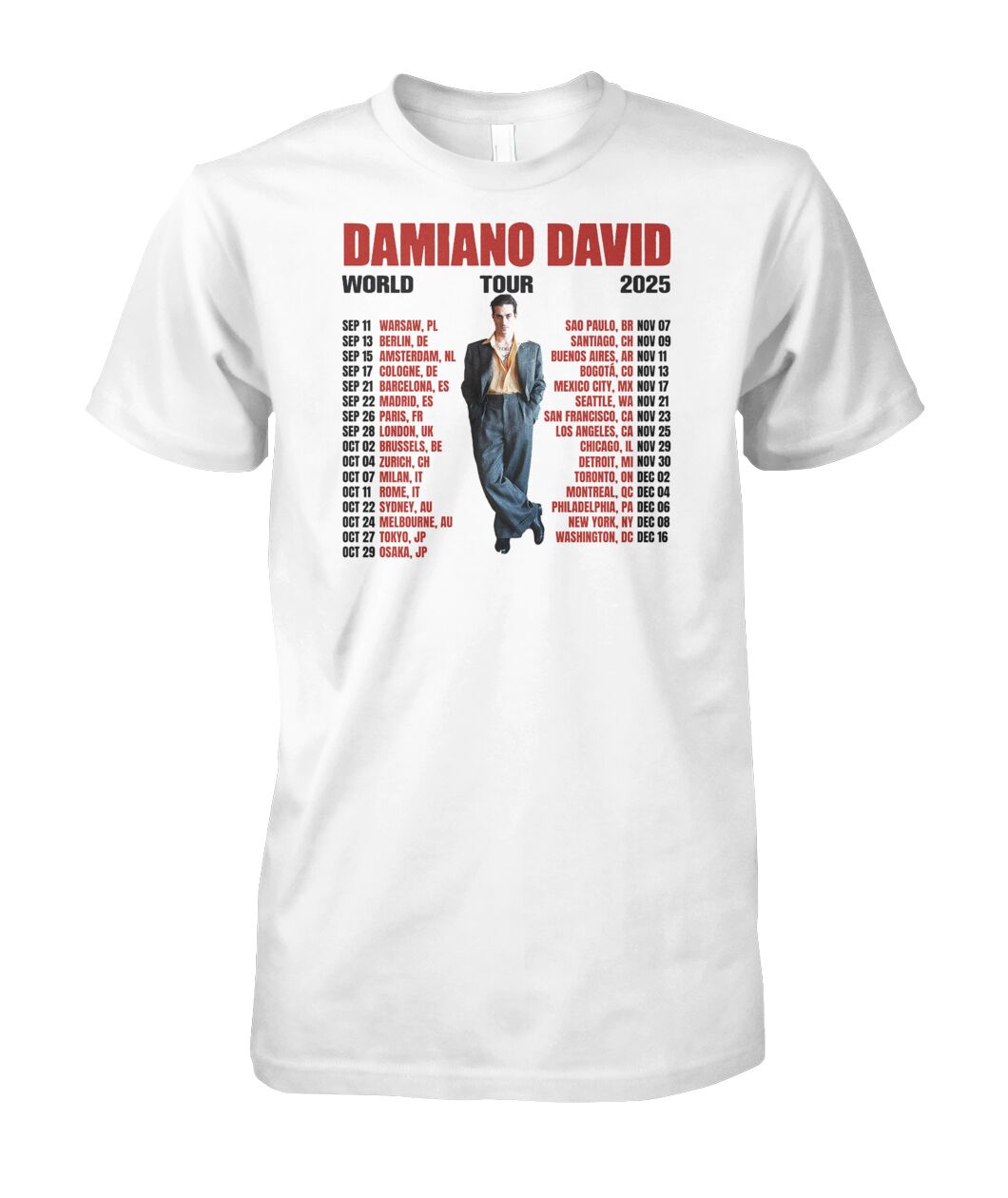 Damiano David World Tour 2025 T-Shirt - Viralstyle