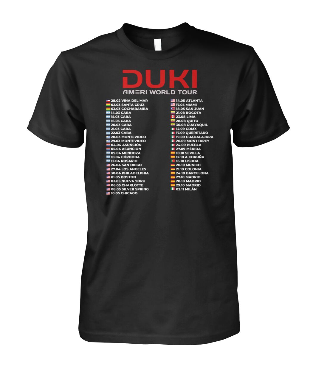 OWEUINMX Duki World Ameri Tour 2025 Camiseta Unisex Clu00e1sica