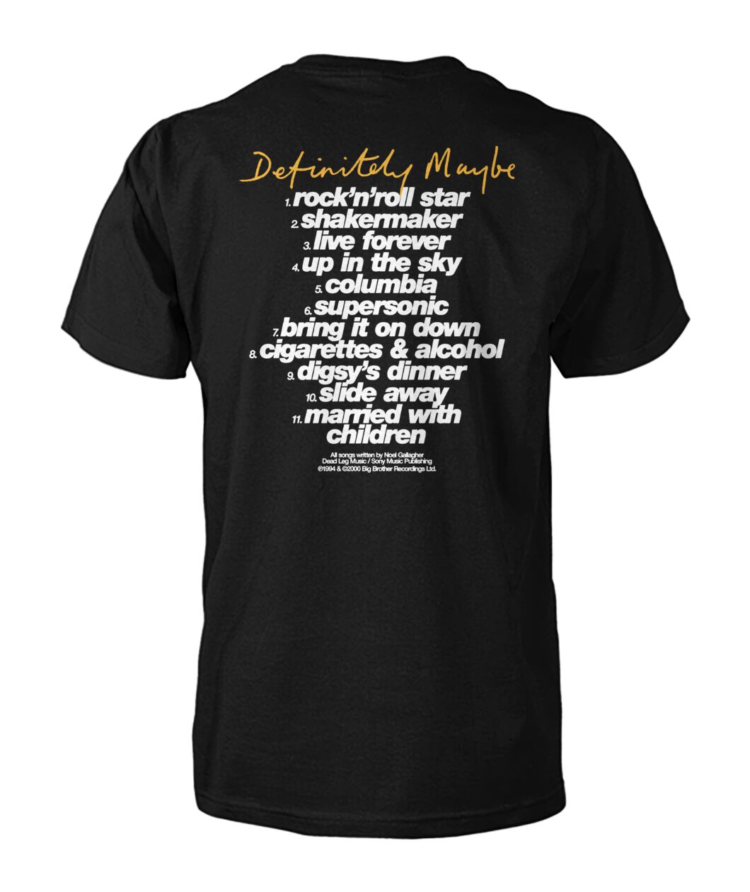 Oasis Definitely Maybe Tracklist T-Shirt - Viralstyle